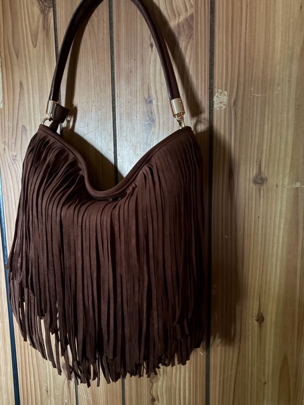 Moda Luxe® Fringe Hobo Bag - Brown Suede. zippered bag